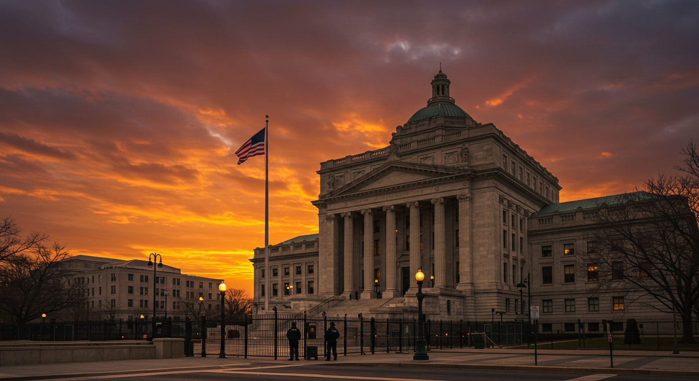 Federal government building at golden hour