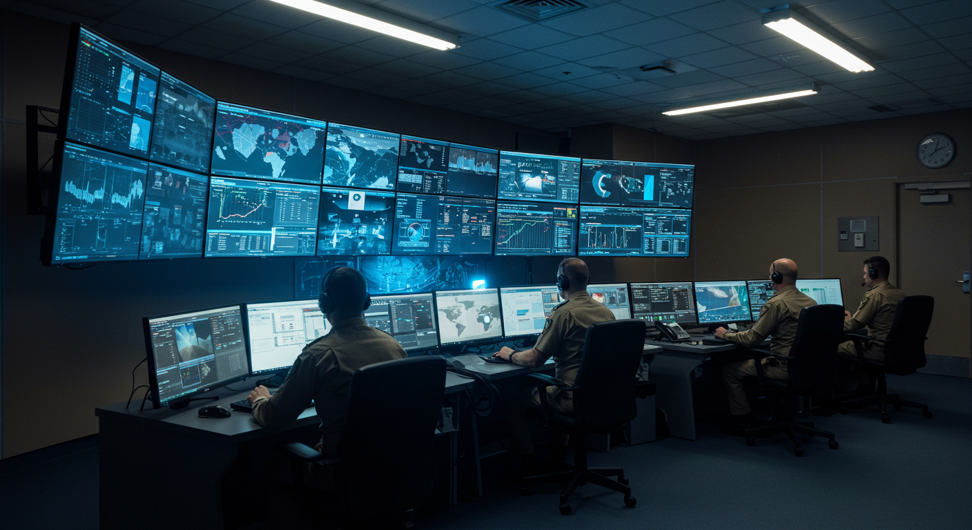 Military command center interior with operators