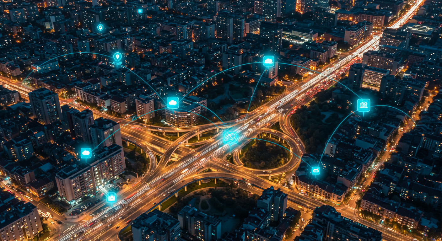 Smart city municipality at night